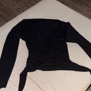 Black Long Sleeve Wrap Top